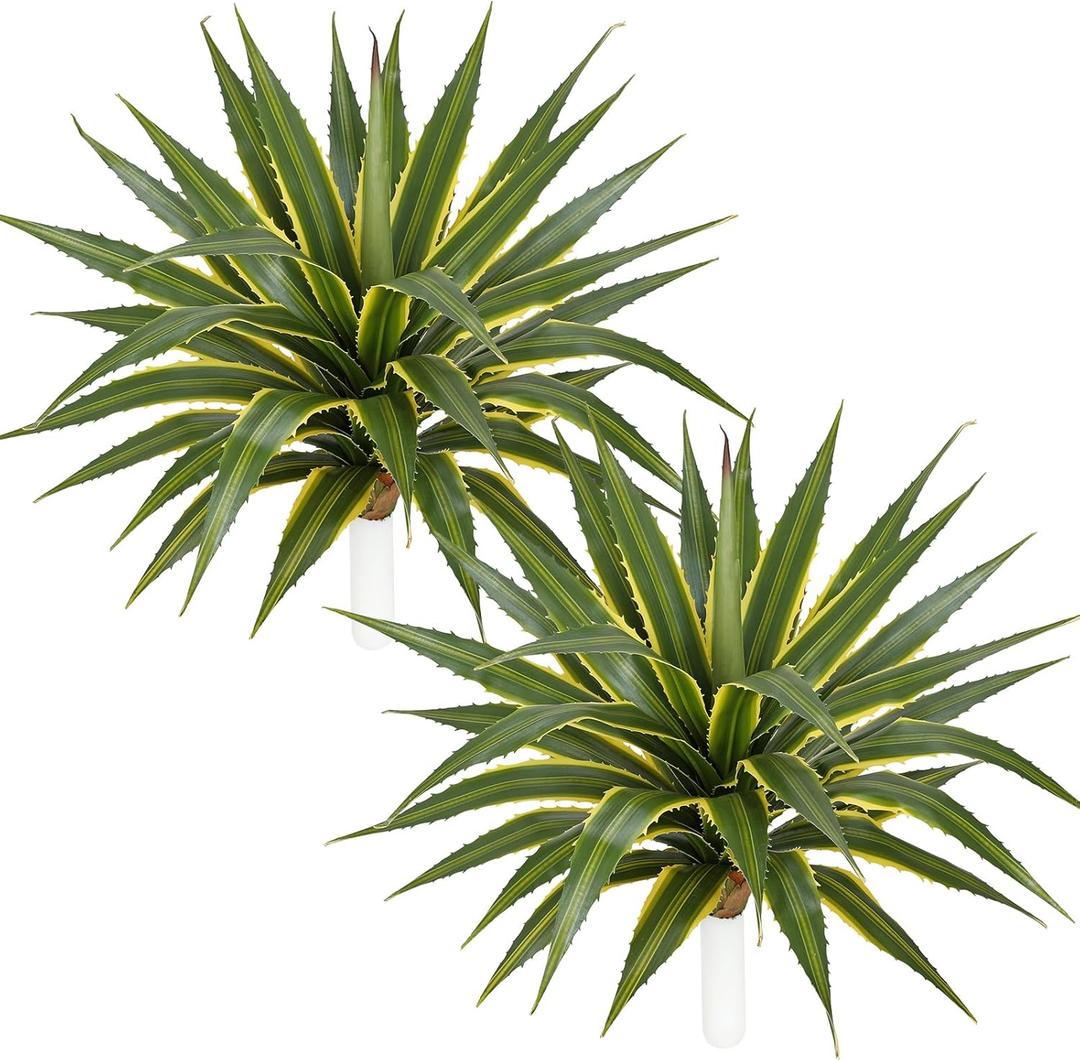 Hollyone 21 Inch Artificial Agave Plants Large Size Fake Agave Plant Stems Realistic UV Resistant Faux Succulent Crafting DIY Greenery Unpotted for Indoor Outdoor Home Decor, Set of 2