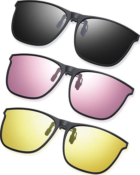 Frienda 3 Pair Oversize Polarized Clip-on Sunglasses Large Anti-glare TR90 Frame Flip up Driving Glasses for Women Men