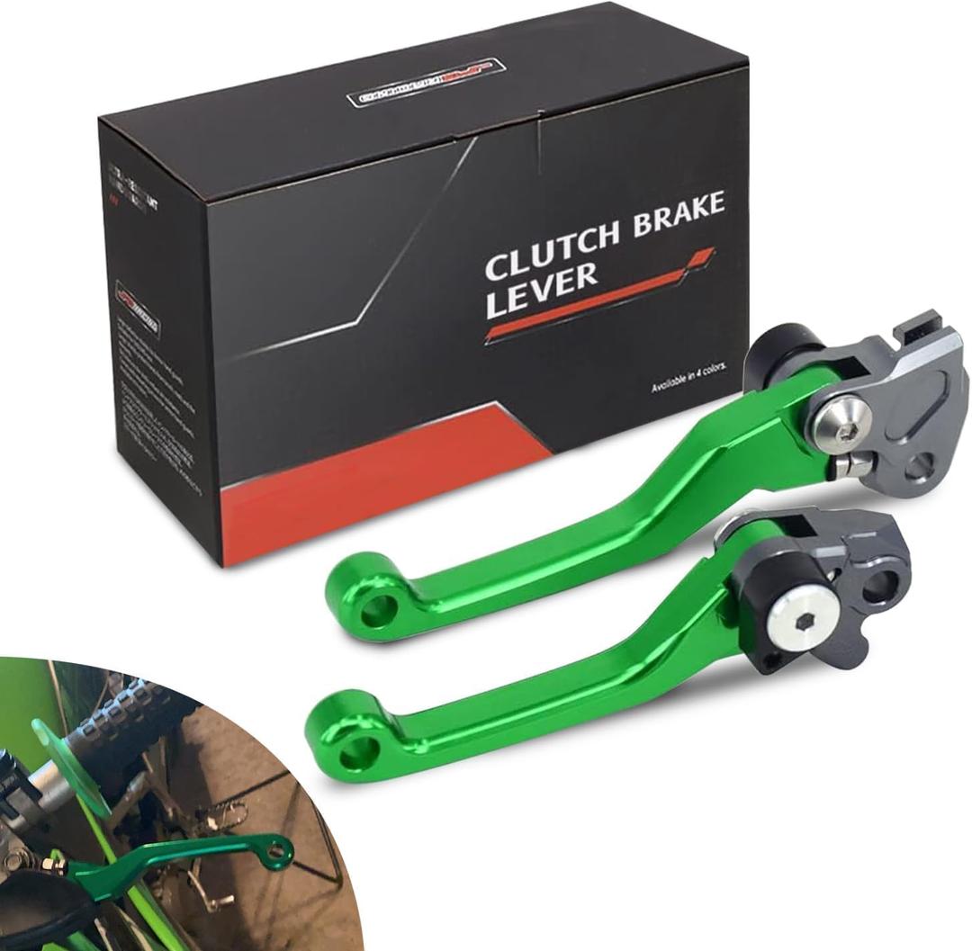 JFG RACING Dirt Bike Foldable Clutch Brake Levers, Clutch Lever Breakaway Levers for KX65 00-24/KX85 01-24/KX100 01-21/KX250 00-04/KX125 00-05/KX112 22-24/KX500 KX250F 2004-Green