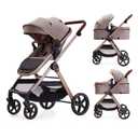 LORTSYBAB 2 in 1 Baby Stroller, Newborn Infant Toddler Convertible Bassinet Pram Stroller for 0-36 Months Old Babies (Beige)