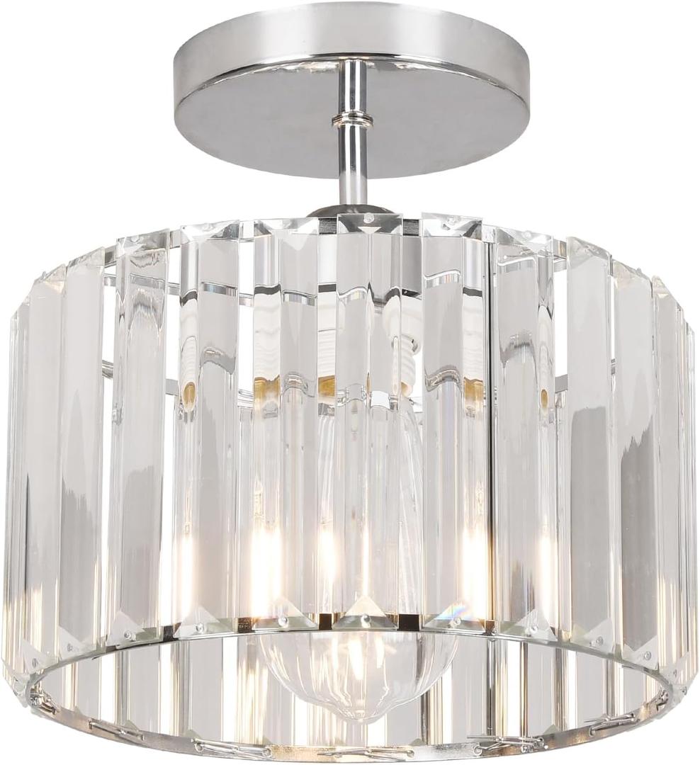 Crystal Ceiling Light Semi Flush Mount Ceiling Light Crystal Chandelier Hallway Light fixtures Silver Close to Ceiling Lamp for Entryway Bedroom Bathroom Living Room Kitchen Dining Room