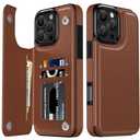LETO for iPhone 16 Pro Wallet Case - Flip Folio Leather Kickstand - Fashionable Designs - Credit Card Holder - Protective Phone Cover for Women and Girls - 6.3" - Brown