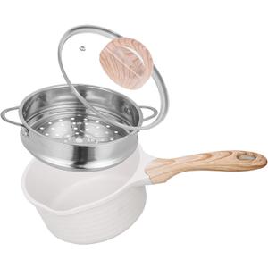 JEETEE 2.5 Quart Saucepan with Steamer Basket, Small Sauce Pot with LidNonstick Coating with Pour Spout, Induction Compatible Cookware Sauce Pan for Cooking, PFOA/PFOS Free (Beige)