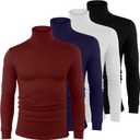 4 Pack Men's Turtleneck Long Sleeve with Cuffs, Thermal Basic Tops Undershirt Pullover (X-Large, Red, Navy Blue, White, Black)