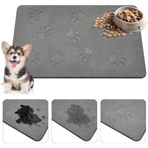 Drydiet Dog Gift Stone Mat for Dog Bowl Diatomaceous Earth Absorbent Non Slip Cat Puppy Mat for Food and Water Quick Drying Easy to Clean Placemat for Bowl Dish(Dark Gray,16 x 24 Inch)