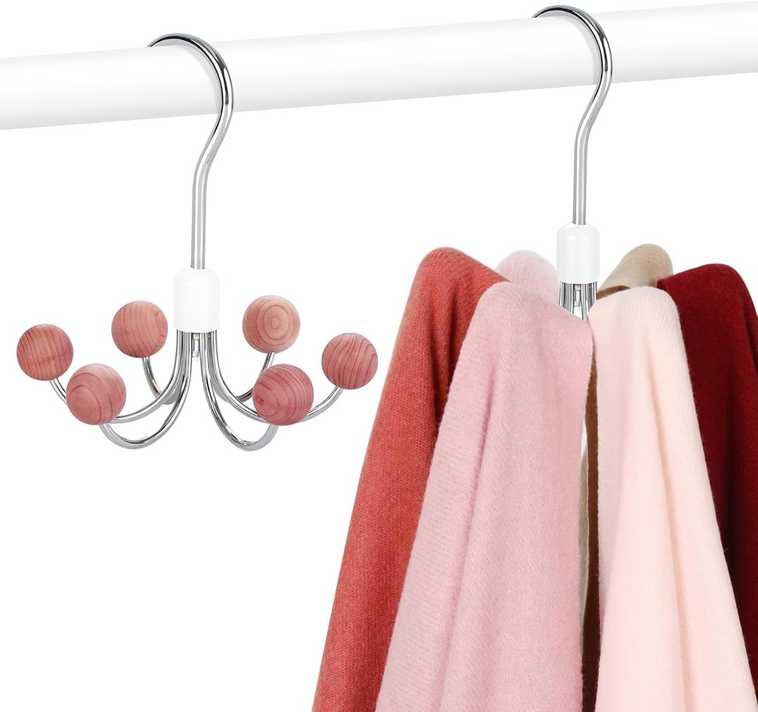 TOPIA HANGER Hoodie Hangers 2-Pack with 6 Cedar Balls, 360Swivel Purse Hanger, Scarf Hanger, Closet Hooks, Handbag Organizer, Bra Hanger, Accessory Organizers for Scarf, Tanktop, Hat, Hoodie CT43C