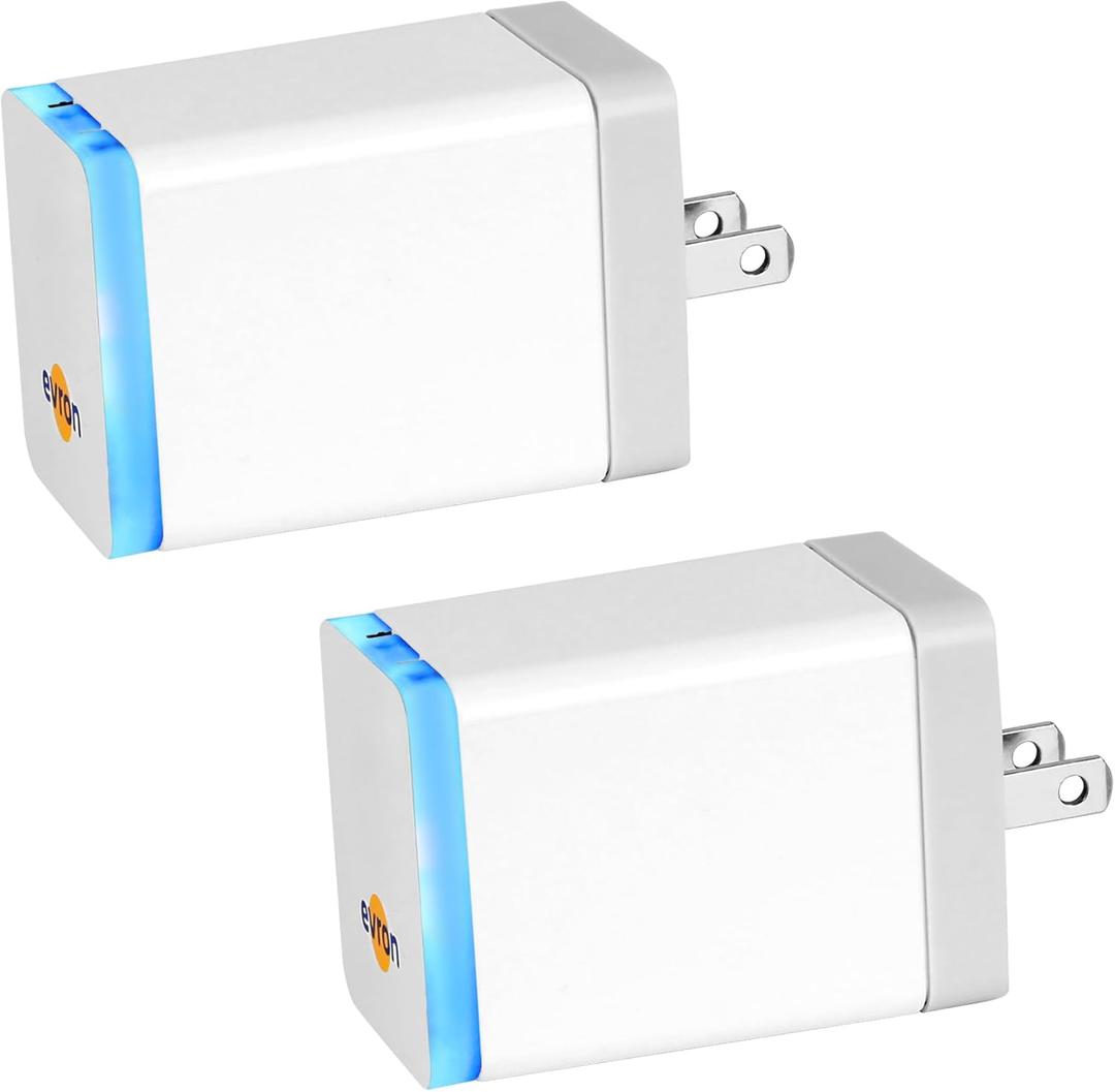 evron Plug-In Air Ionizer for Home & Travel, 20 Million Negative Ions/sec, Compact & Foldable Prongs, No Filter Needed, Quiet Odor Eliminator for Room, Pet, Bathroom, Hotel (Blue light 2 Pack)