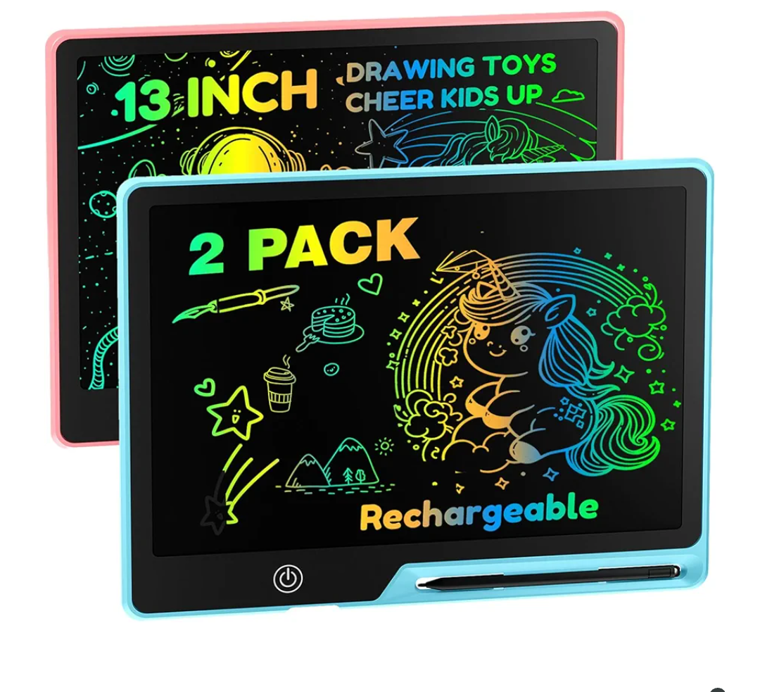 2PACK LCD Writing Tablet for Kids, Rechargeable Doodle Board Toys Gifts for 3 6 8 Year Old Girls Boys, 13 Inch Colorful Drawing Pad for Kids, Gifts for Toddler Educational Learning Travel Toys
