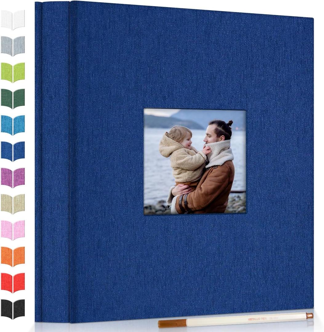 Photo Album Self Adhesive Scrapbook Album for 3x5 4x6 5x7 8x10 Pictures,40 Pages Linen Cover with Display Window DIY Photo Book,Ideal Gifts for Family Travel Wedding Baby (Dark Blue)