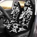 Bulopur White Hibiscus Print Automotive Seat Cover, 2Pcs Black Floral Car Accessories with Front Drive Seat Cover Protect Accessories for Women Men