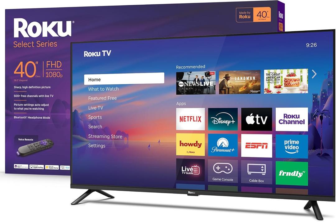 Roku Smart TV 2026  40-Inch Select Series, 1080p Full HD TV  Roku TV with Voice Remote  Flat Screen LED Television with Wi-Fi for Streaming Live Local News Sports & Movies, Bluetooth Headphone Mode