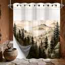 Dark Brown Forest Hookless Shower Curtain with Snap in Liner, Bronze Brown Mountain No Hook Double Layer Shower Curtain and Liner Set, Ring less with Window Waterproof Cloth Fabric, 71" W x 74" L