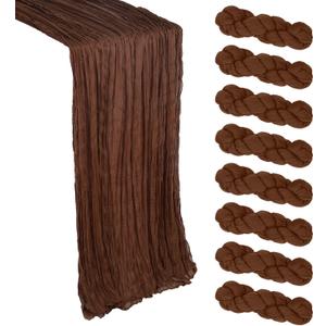 8 Pack Brown Cheesecloth Table Runner 10Ft Gauze Cheese Cloth Table Runner 120 Inch Boho Sheer Rustic Fabric for Decor Bridal Baby Shower Wedding Centerpiece Holiday Decorations, 8 Pcs - 10Ft