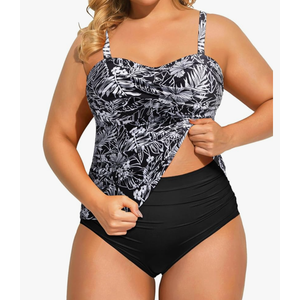 Aqua Eve Women Two Piece Plus Size Tankini Strapless Bathing Suits Bandeau Swimsuits with High Waisted Bottom 18W