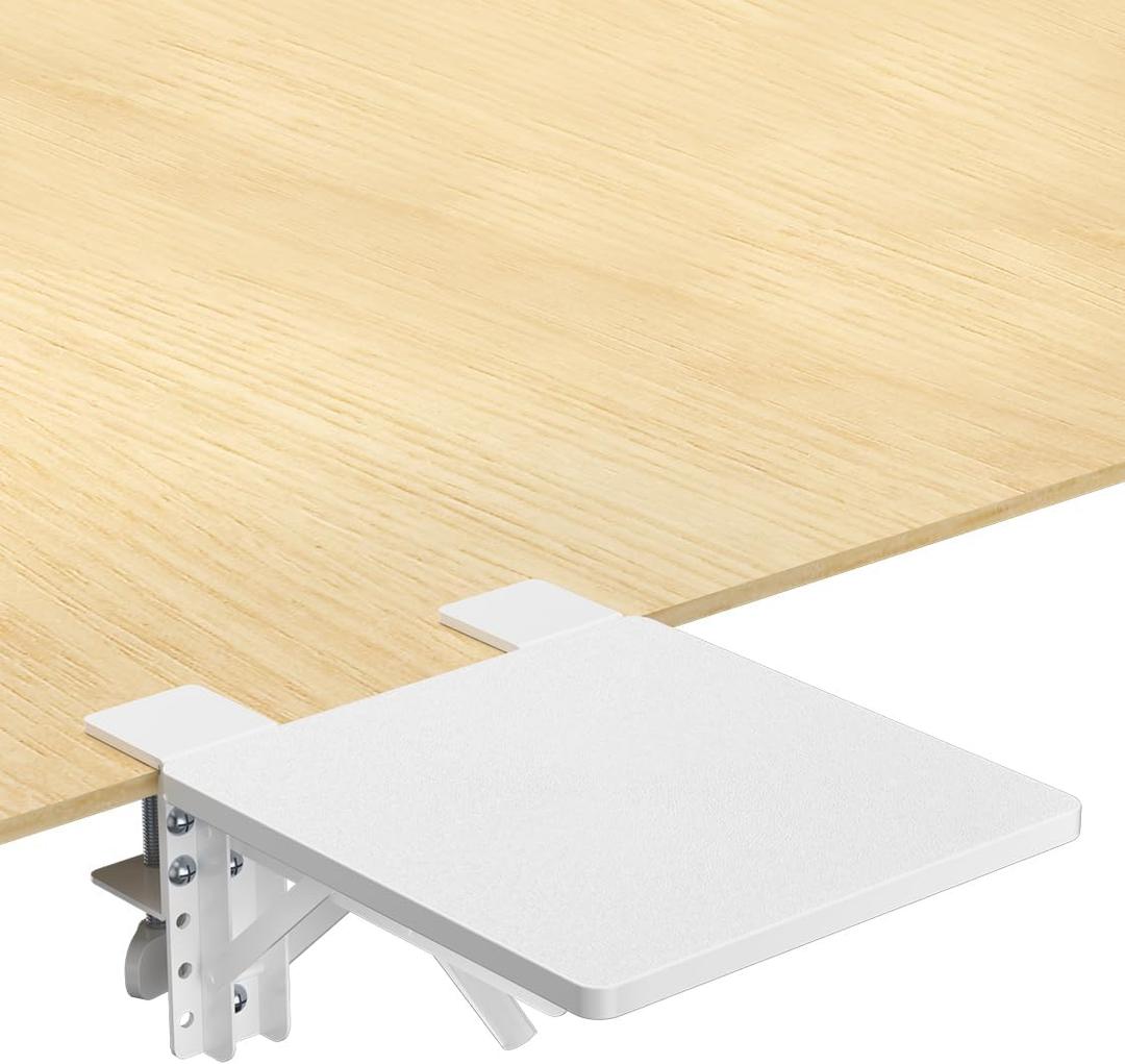 suptek Ergonomics Desk Extender Tray, 9.5"x9.1" Clamp on Table Mount Arm Wrist Rest Shelf, 90 Foldable Computer Arm Rest for Desk, White, DSF3W