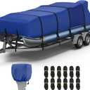 RVMasking Pontoon Boat Cover with Motor Cover, 1400D Heavy Duty Middle Reinforced, Marine Grade Waterproof Boat Cover for Length: 17'-20', Beam Width up to 102", Blue