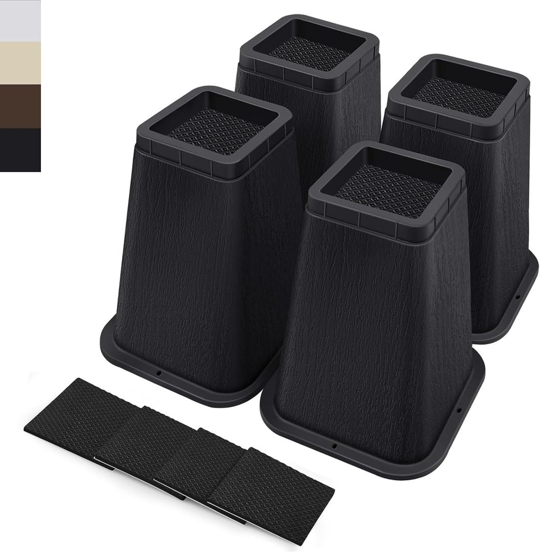 ANNKUT 8 Inch Heavy Duty Bed Risers, Furniture Risers for Desk, Chair, Table or Sofa, Couch Lift Risers, Supports up to 2200 lbs per Leg(4 Pack Black)