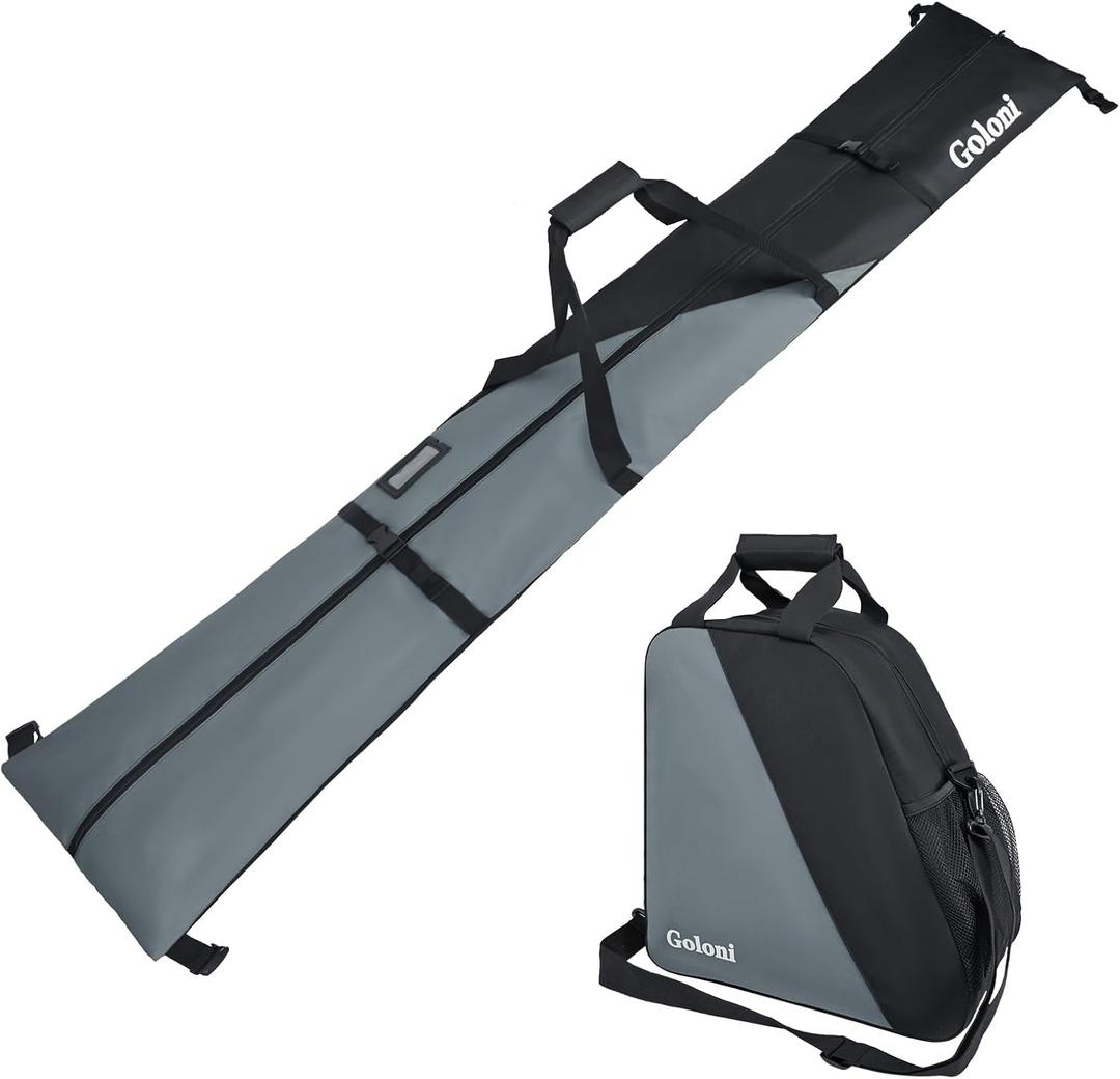 Goloni Ski Bag and Boot Bag Combo,Ski Bags for Air Travel,Snowboard Bag Fits for Skis Up to 180 CM and Boots Up To Size US13 (Black & Grey)