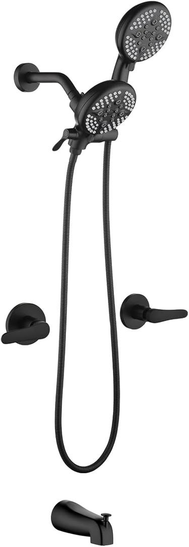 2 Handles Tub Shower Faucet Set Shower System with Tub Spout Bathtub Faucet Set Shower Tub Combo Set Complete Tub and Shower Trim Kit Matte Black