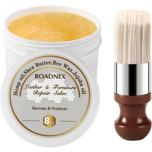 Leather Repair Salve & Brush Set, Leather Cleaner and Conditioner for Furniture, Couch, Car Seats - Scratch Repair, Restore Color, UV Protection, for Leather, Vinyl & Wood - 8oz