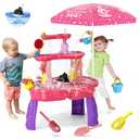 2026 Sand Water Table Toys for Toddlers 1-3 3-5 with Umbrella, 3-Tier Kids Outdoor Water Tables Toy, Auto Electric Pump Sensory Play Water Table for Girls 4-8, Beach Summer Water Toy, Pink&Purple