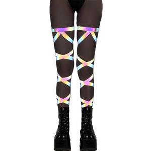 Reflective Rave Leg Wrap for Women - Adjustable Holographic Glow Straps Music Party Accessories EDC Concert Outfits (One Size)