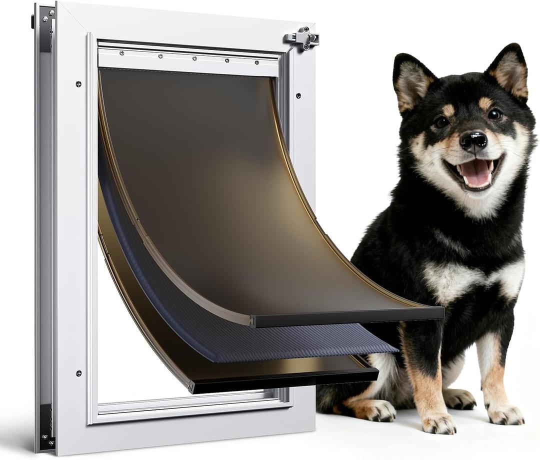 Dog Door for Door All Aluminum Alloy 3 Flaps White, Medium Doggy Doggie Door, Cat Door Heavy Duty Pet Door for Dogs, Insulation Flap and Lockable Closing Panel, Durable Rust Resistant, Pet Up to 45lb