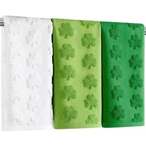 3 Pack St. Patrick's Day Hand Towels Green White Clover Shamrocks 100% Cotton Decorative Bathroom Towels Set for Drying, Cleaning, Cooking, Everyday Use,13.7'' x 29.5''