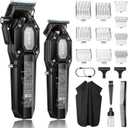VGR Professional Hair Clippers for Men, Cordless Barber Clippers and Trimmers Set, Mens Hair Cutting Kit with 10 Guide Combs, USB Rechargeable Haircut Machine for Family, LED Display, Black