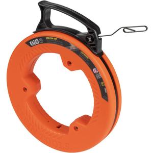Klein Tools 56331 50-Foot Electrical Fish Tape, Steel Wire Puller with Double Loop Tip, Optimized Housing and Handle, 1/8-Inch