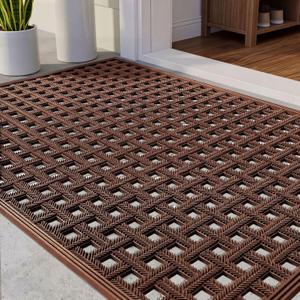 Bulijojo Outside Entrance Doormat with Drainage Holes 24"x36" Brown