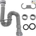 Sink Drain Pipe 1-1/2", Flexible Sink Drain Pipe,Adjustable P Trap for Kitchen Sink Drain and Garbage Disposal, 11"-31.5"P Trap Bathroom Sink, 1-1/4" Adapter Included