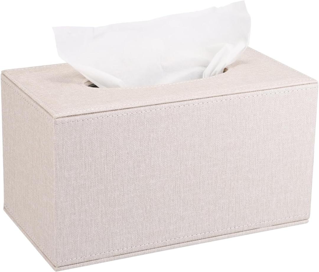 Sumnacon Tissue Box Cover Rectangular Tissue Box Holder Linen Tissue Box with Magnetic Bottom Decorative Beige Tissue Box for Bathroom Toilet Living Room Table Desk Office Car, Large