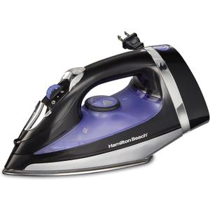 Hamilton Beach Steam Iron for Clothes & Garment Steamer with Smooth Press Stainless Steel Soleplate, 1200 Watts, 8’ Retractable Cord, Black 