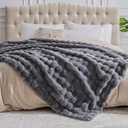 NORD ECO Luxury 1000GSM Faux Rabbit Fur Throw Blanket, Super Heavy Warm Cozy Blankets for Couch Bed Sofa, Bubble Plush Fuzzy Elegant Soft Reversible Mink Blanket for Living Room Bedroom, Grey