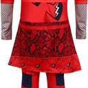 2 x Red Costume Jumpsuits for Girl Rise Red with Wig Bodysuits with Skirt Party Dress up for 4-10Y (5-6Years)