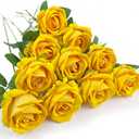 10 PCS Artificial Roses with Long Stems Silk Flowers Realistic Foam Flowers Fake Roses for Valentine's Day Home Wedding Halloween Decor(Yellow)