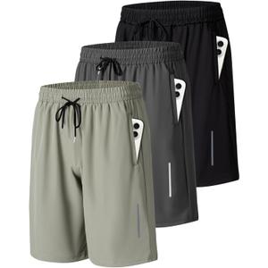 JWJ Mens Athletic Gym Workout Shorts Lightweight Quick Dry Running Basketball Shorts with Zipper Pockets (L)