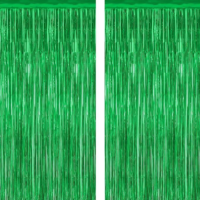 2 Pack Tinsel Backdrop, 3.28 FT x 7.05 FT Green Party Decorations, Metallic Football Backdrop Curtains Tinsel Curtains Streamer Backdrop, Party Supplies Wall Decor for Football Party Birthday