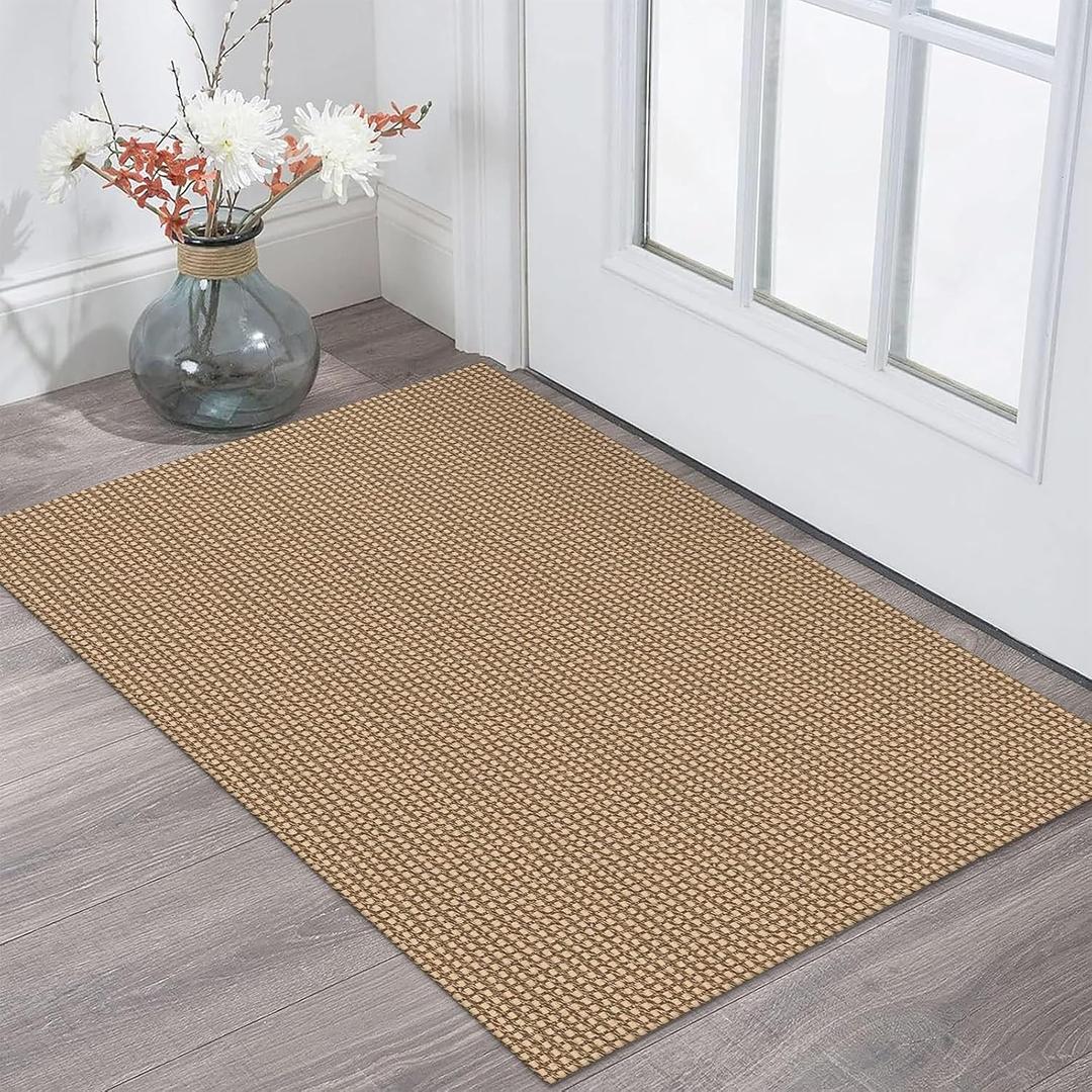 KOZYFLY Indoor Door Mat 2x3 ft Small Area Rugs Washable Front Door Mat Non Slip Rubber Backed Entryway Rug Cotton Entrance Doormat for Front Porch Bathroom Kitchen Bedroom, Tan/Orange/Brown