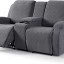 VANSOFY Recliner Loveseat Cover with Middle Console Stretch Reclining Sofa Slipcover for 2 Seat Jacquard Reclining Couch Sofa Covers Furniture Protector with Elastic Straps Bottom (Dark Gray)