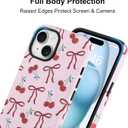 MZELQ Magnetic for iPhone 15 Case, Pink Cherry Bow Red Pattern [Compatible with Magsafe Charging] 2 in 1 Matte Shockproof Protection Hard Phone Cover for Girls Women