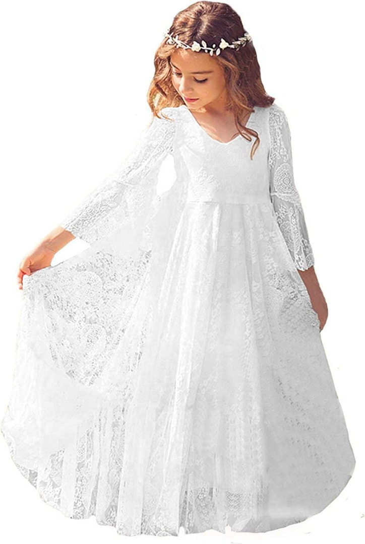 Fancy Long Sleeves First Communion Dress 0-12 Year Old Off-White, Size 8-9