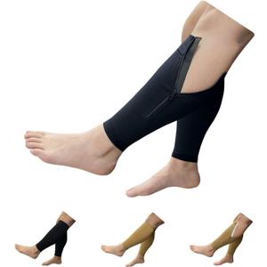 HealthyNees Shin 20-30 mmHg Compression Extra Wide Big Calf Leg Plus Size Sleeve (Black with Zipper, S/M)