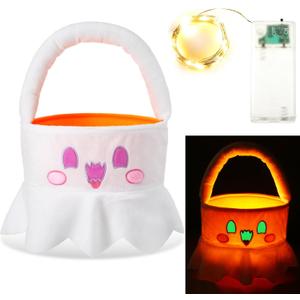 Halloween Ghost Candy Basket Glow in The Dark Plush Halloween Buckets for Trick or Treat Cute Candy Bucket Bag Holder for Party Favors Gifts