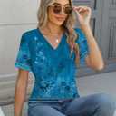 Rapbin T Shirts for Women Short Sleeve V Neck Tshirts Loose Fit Lightweight Soft Casual Summer Spring Tee Tops (Blue, M)