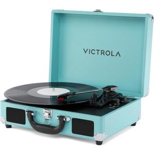 Victrola Journey II (2025 Model)  Bluetooth Suitcase Record Player  Built-in Stereo Speakers with Enhanced Bass, 3-Speed Turntable, Bluetooth Input and Output, RCA & Headphone Outputs (Turquoise)
