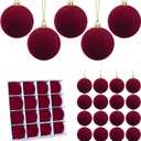 16 Pcs Red Velvet Christmas Balls, 3.15 Inch Velvet Ornaments for Christmas Tree, Flocked Ornaments Balls for Wreath Garland - Burgundy