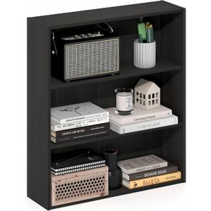 Furinno Basic Book Shelf, 3-Tier Bookshelf, Cube Storage Organizer Bookcase with Open Shelf, 7 x 24 x 26, for Living Room, Bedroom, Home Office, Espresso