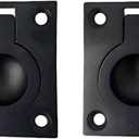 QCAA Solid Brass Flush Ring Pull, 36.5 x45 mm, Matte Black, 2 Pack, Made in Taiwan